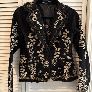 Embroidered Black and Cream Women's Jacket